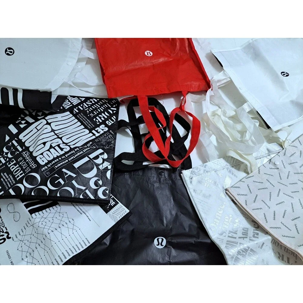 Lululemon Lot of 8 Reusable Shopping Tote Bags Medium Red Black White